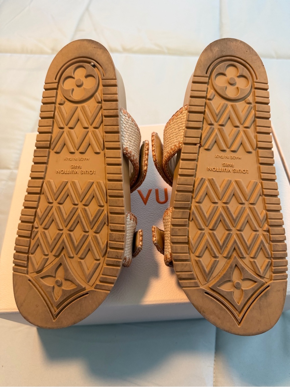 Louis Vuitton Beige & Tan Monogram Canvas Double-Strap Slides - Picture 5 of 8
